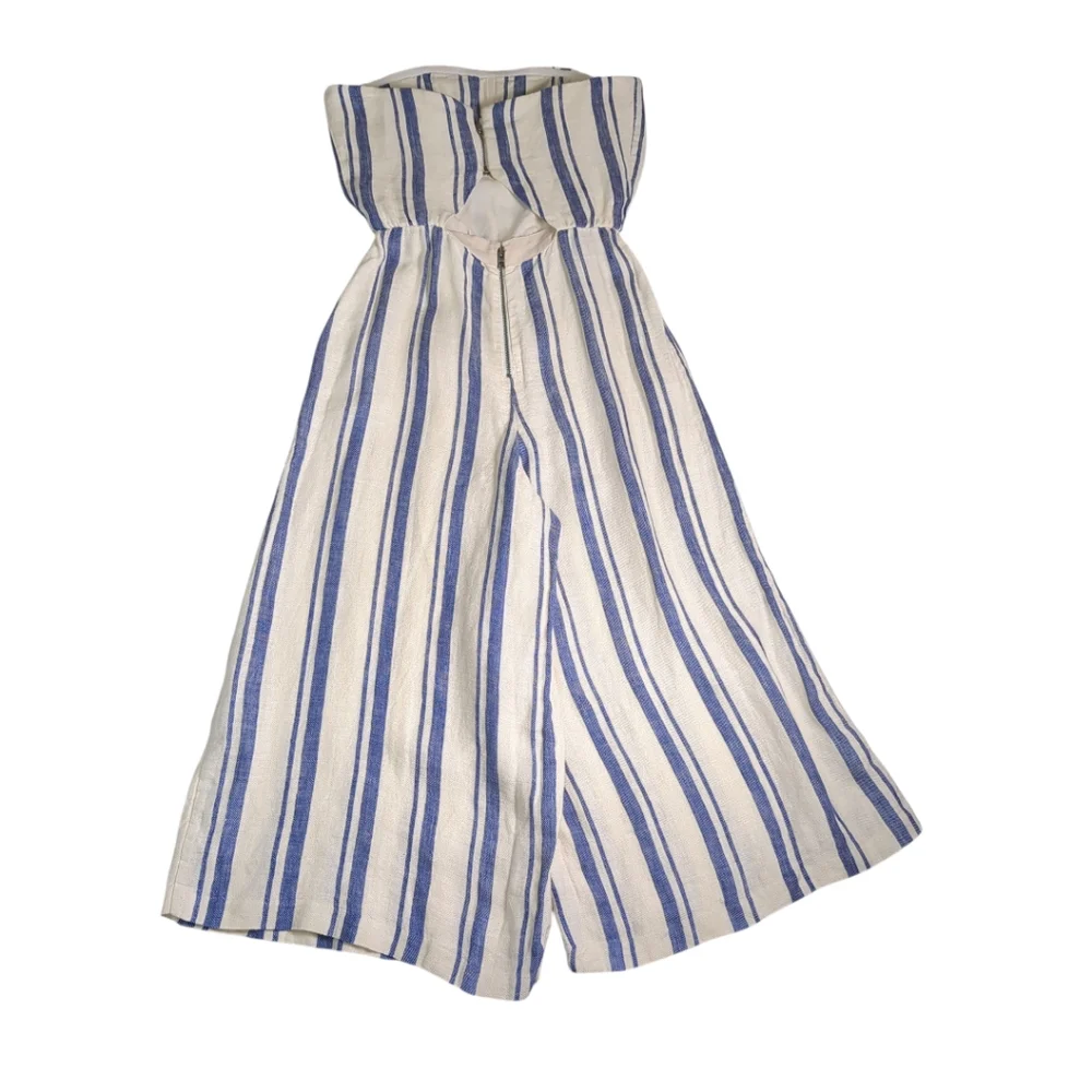 Alice + Olivia ‘Lucie’ Striped Linen Strapless Jumpsuit SZ 6 - Picture 5 of 10